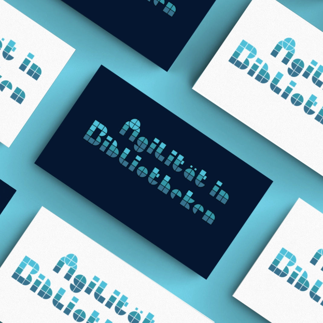 Agilität in Bibliotheken logo wordmark on business cards.