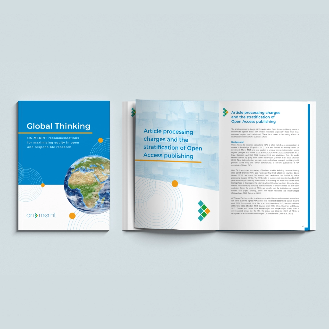 Front and page spread of the printed report for On Merrit project.