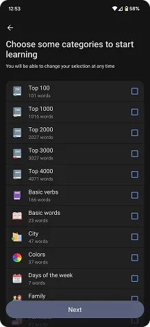 Screenshot of Reword app vocab lists.