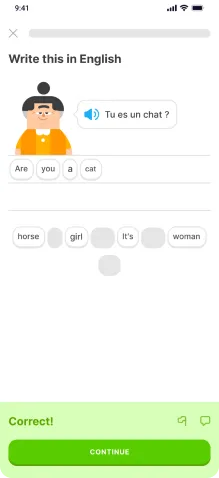 Screenshot of Duolingo app vocab lesson.