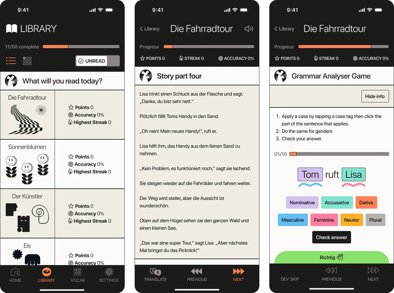 3 different high fidelity screens showing version 2 of Laserrat.