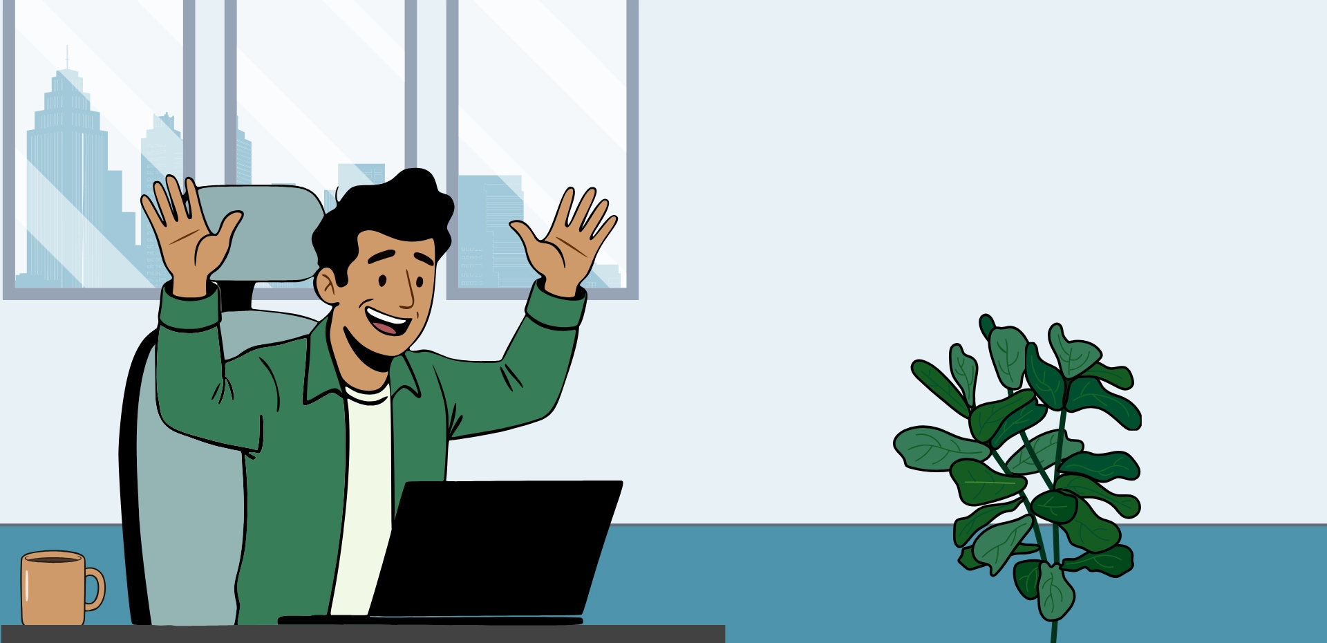 Hamza is raising his hands in joy