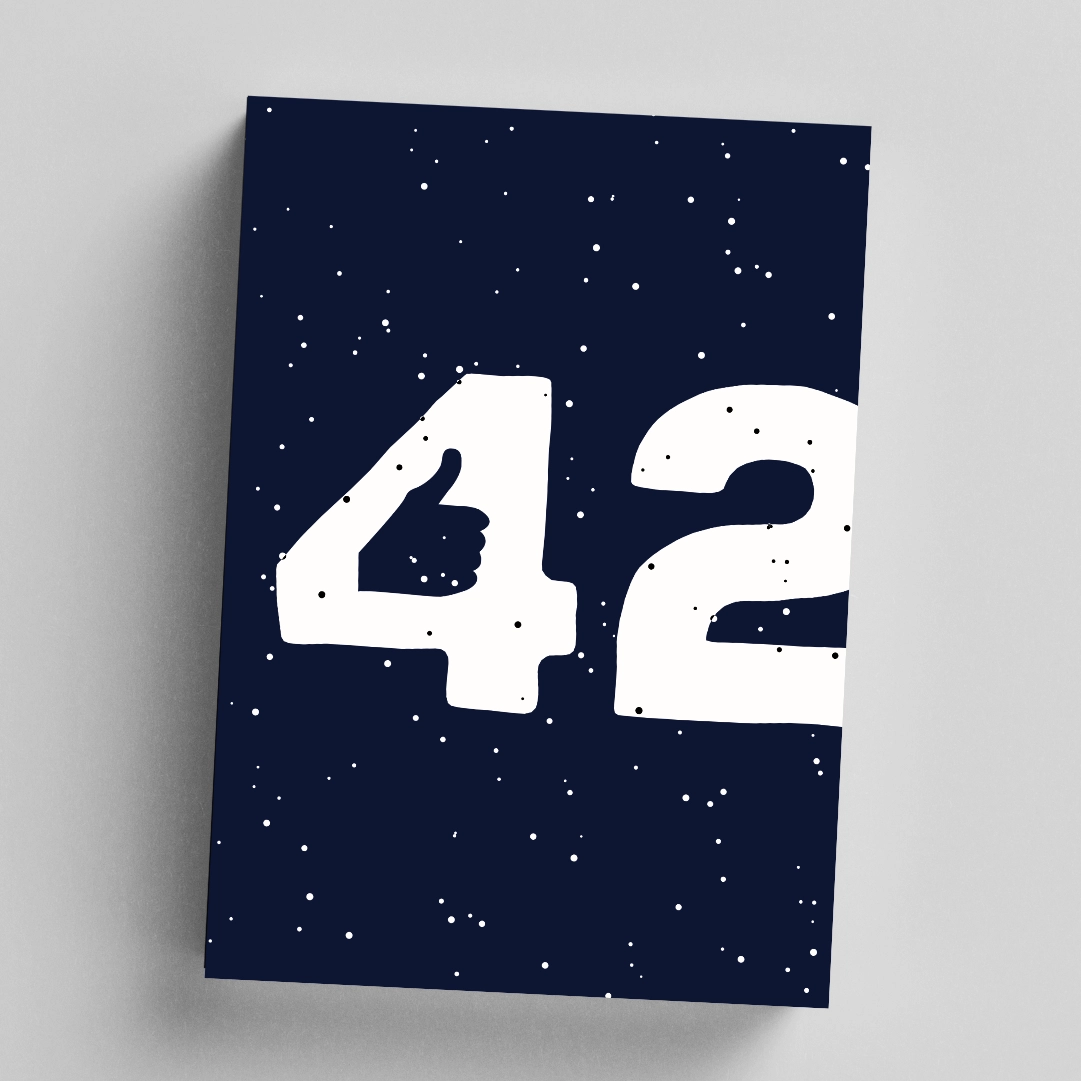 Guess the book game, number 42 in space with thumbs up icon inside the number 4.