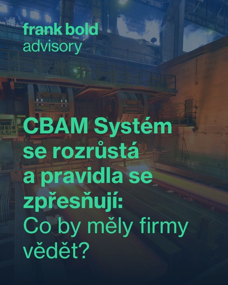 Industrial setting with prominent Czech text about expanding production and regulations.
