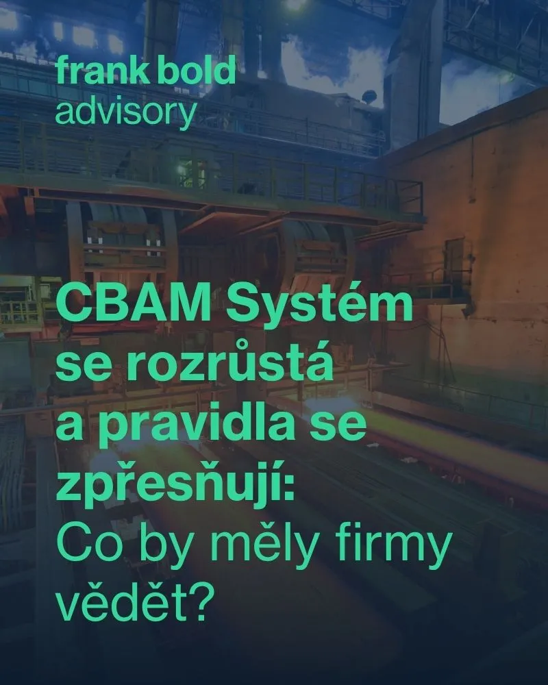 Industrial setting with prominent Czech text about expanding production and regulations.