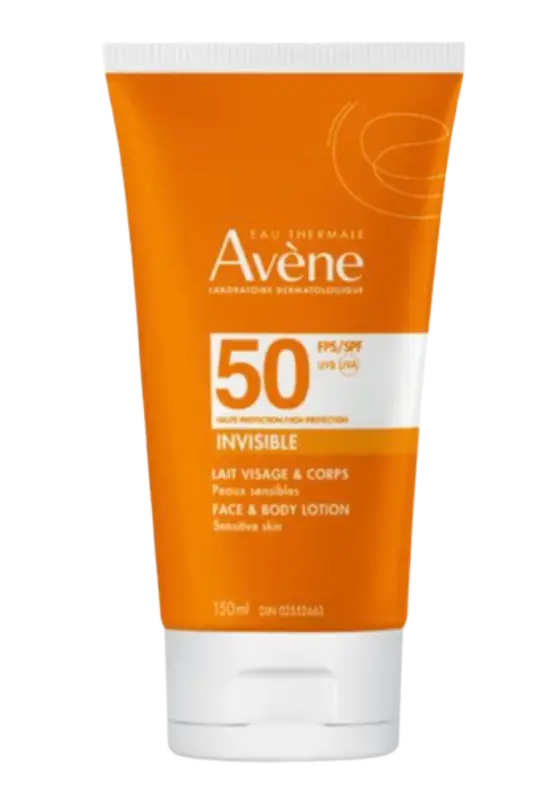 Avène Face & Body High Sun Protection Lotion SPF 50 hybrid sunscreen for sensitive skin with invisible finish.