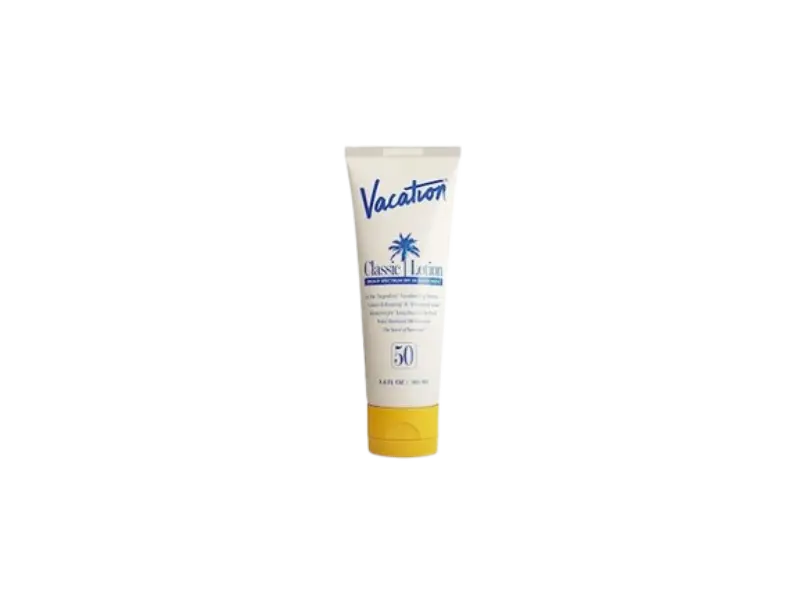 Vacation Classic Lotion SPF 50 Sunscreen body lotion for long, poolside sun protection with nostalgic summer scent.