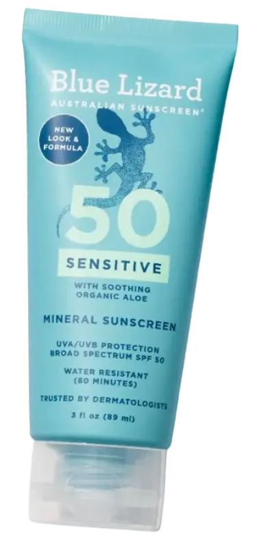 Blue Lizard Sensitive Mineral SPF 50 Sunscreen Lotion for face and body, 100% mineral protection for highly sensitive skin