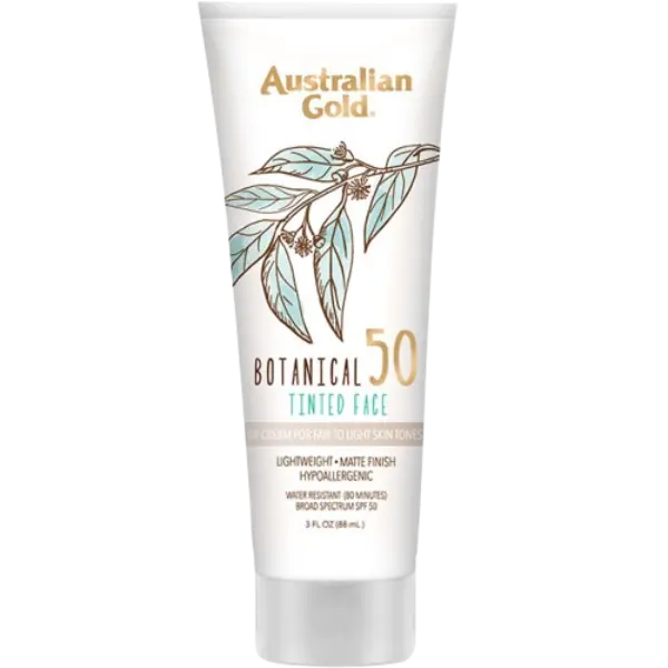 Australian Gold Botanical Tinted Face SPF 50 matte mineral sunscreen with Australian botanical extracts