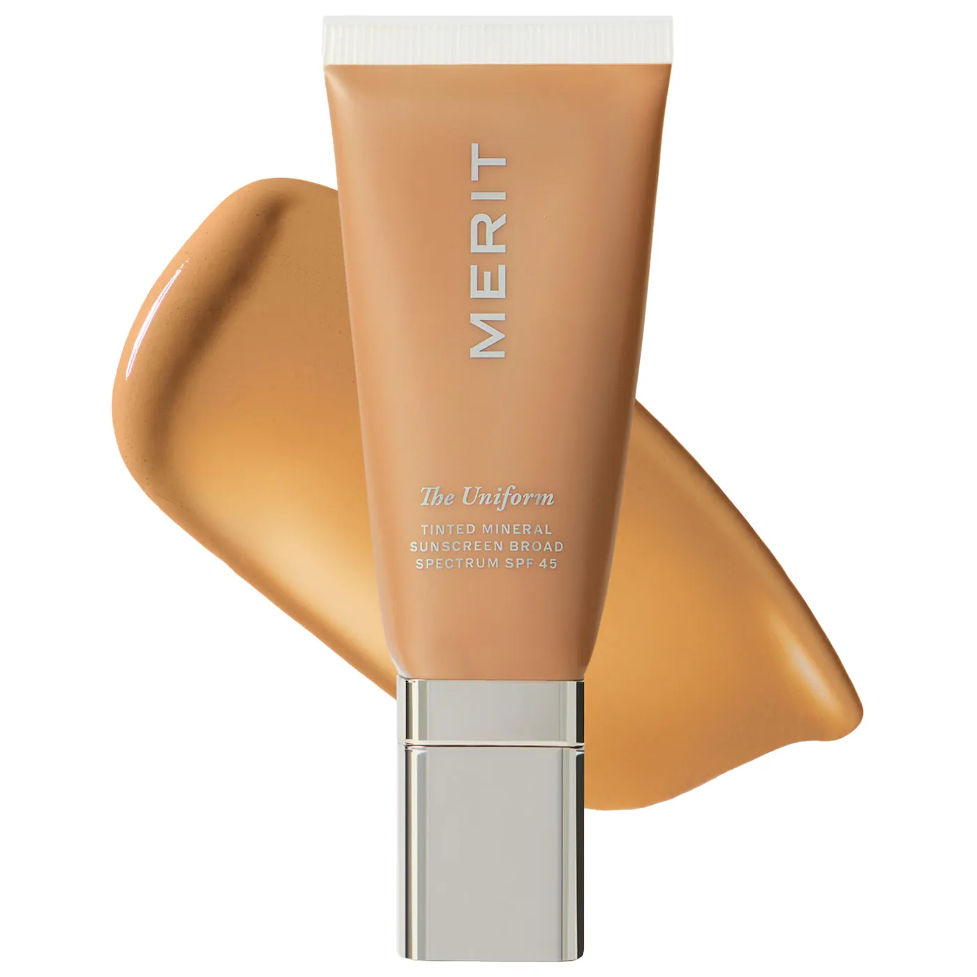 MERIT The Uniform Tinted Mineral SPF 45 weightless soft-focus tinted sunscreen with 15-shade range for no-makeup-makeup everyday looks