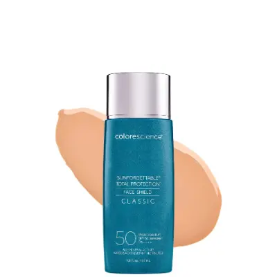Colorescience Sunforgettable Face Shield Flex SPF 50 tinted mineral sunscreen with flexible tone-adapting pigments and demi-matte medium coverage