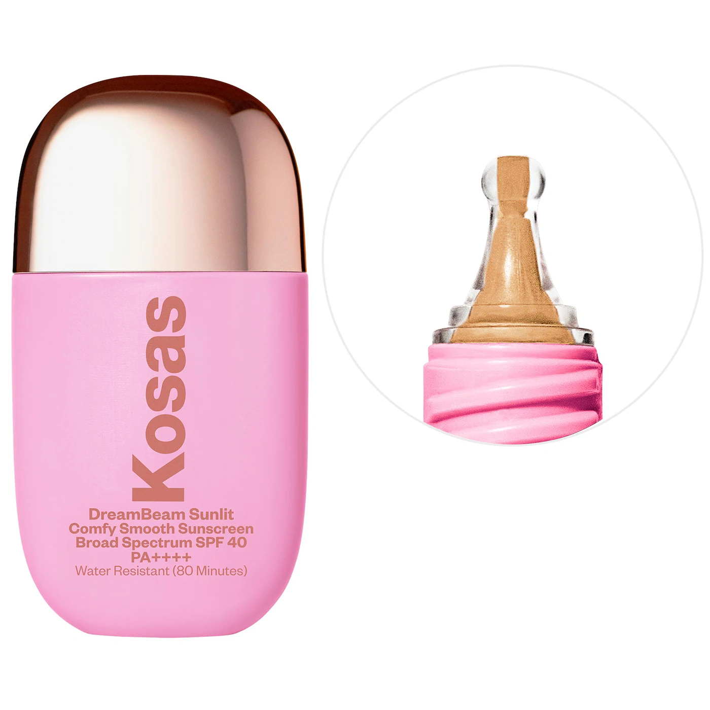 Kosas DreamBeam Silicone-Free Mineral SPF 40 moisturizing tinted sunscreen with non-nano zinc oxide, ceramides, peptides, and dewy glow