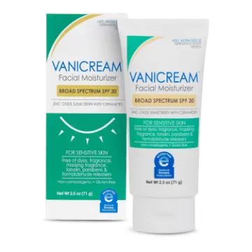 Vanicream Facial Moisturizer SPF 30 mineral sunscreen for ultra-sensitive skin, fragrance-free zinc oxide formula.