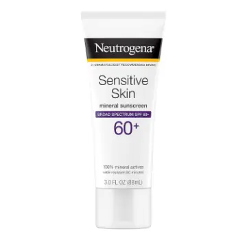 Neutrogena Sensitive Skin Mineral SPF 60+ sunscreen with Purescreen technology for high SPF protection on reactive skin.