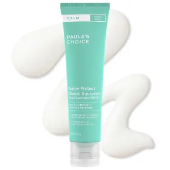 Paula’s Choice CALM Barrier Protect SPF 30 mineral sunscreen for rosacea-prone and eczema-prone sensitive skin.