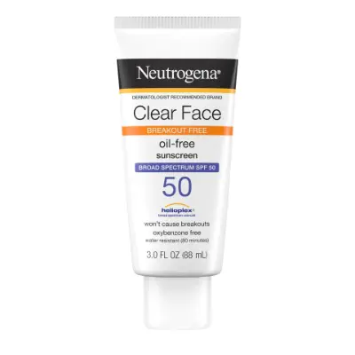 Neutrogena Clear Face Break‑Out Free SPF 50 oil‑free sunscreen for acne‑prone skin.