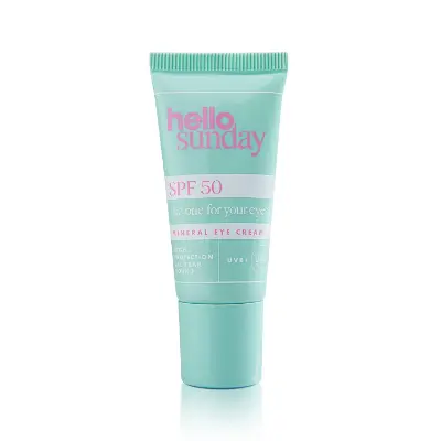 Hello Sunday The One For Your Eyes mineral SPF 50 highest SPF eye sunscreen with lifting peptides, non-irritating mineral formula for sensitive eyes
