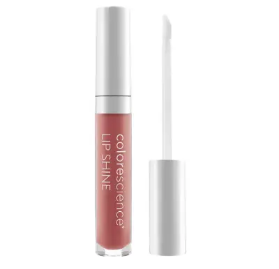 Colorescience Sunforgettable Peptide Lip Shine SPF 35 mineral anti-aging lip gloss in tinted shade on white background