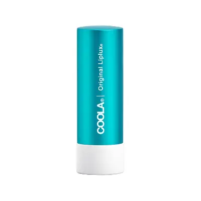 COOLA Organic Liplux SPF 30 reef-safe certified organic lip balm stick on white background