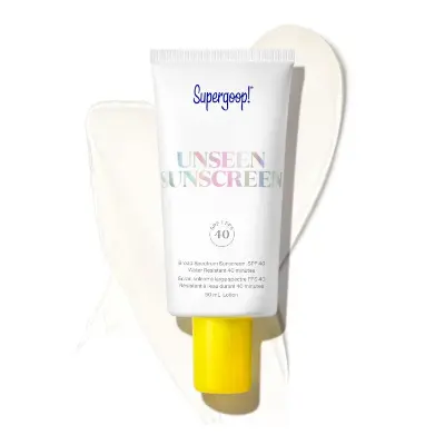 Supergoop Unseen Sunscreen SPF 40 invisible weightless chemical face sunscreen and makeup primer for all skin tones