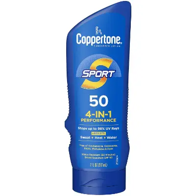 Coppertone Sport Sunscreen Lotion SPF 50 water resistant chemical body sunscreen for athletes and outdoor sports