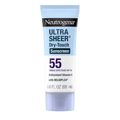 Neutrogena Ultra Sheer Dry-Touch Sunscreen SPF 55 tube, lightweight non-greasy sport sunscreen