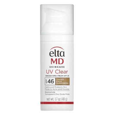 EltaMD UV Clear Tinted SPF 46 for melasma and hyperpigmentation, lightweight niacinamide sunscreen for sensitive acne-prone skin