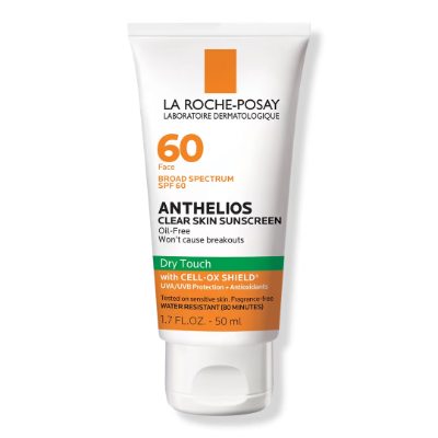 La Roche‑Posay Anthelios Clear Skin Dry Touch SPF 60 matte sunscreen for oily acne‑prone skin.