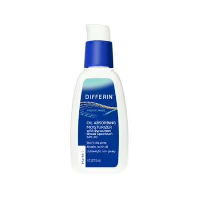Differin Oil Absorbing Moisturizer with SPF 30 mattifying daily SPF for acne‑prone skin using retinoids.