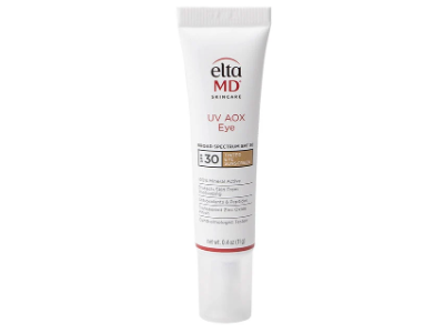 EltaMD UV AOX eye tinted sunscreen SPF 30 dermatologist recommended mineral eye cream with serum-like texture and antioxidants
