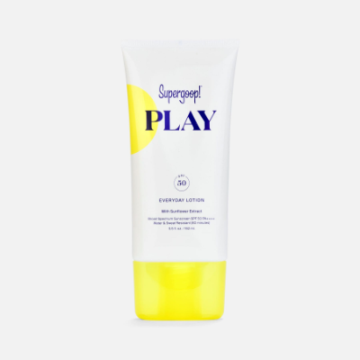 Supergoop PLAY Everyday Lotion SPF 50 bottle, fast-absorbing family sport sunscreen