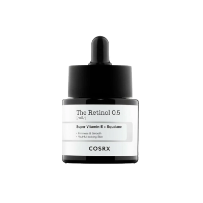 COSRX The Retinol 0.5 Oil facial treatment targeting fine lines and uneven skin texture.
