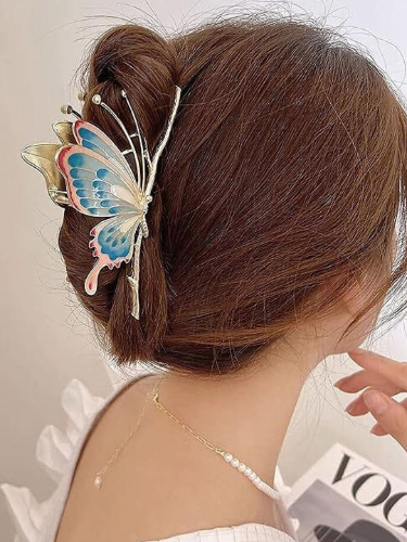 Large non-slip metal sparkly butterfly hair jaw clips for holding thick hair securely.