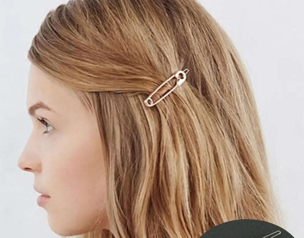 Silver geometric brooch pin-shaped metal hairpins set with assorted Y2K designs