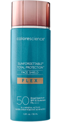 Colorescience Total Protection Face Shield Flex SPF 50, tinted mineral water resistant sunscreen for melasma and hyperpigmentation with EnviroScreen technology
