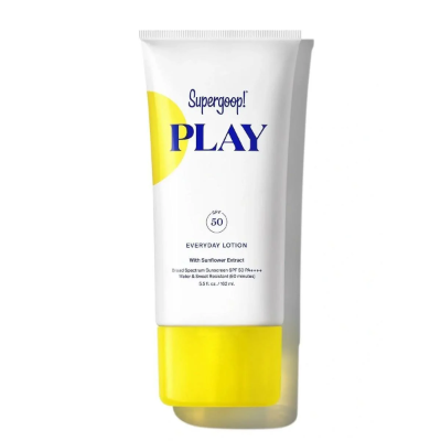 Supergoop PLAY body sunscreen lotion SPF 50 for daily broad-spectrum protection and lightweight hydration.​
