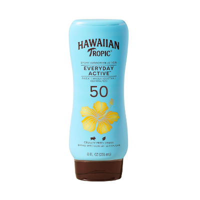 Hawaiian Tropic Island Sport body sunscreen lotion SPF 50 for breathable broad-spectrum protection during activity.
