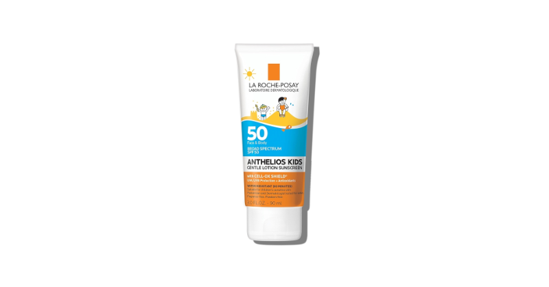 La Roche-Posay Anthelios Kids gentle lotion SPF 50, pediatrician tested 80 minute water resistant sunscreen for children’s sensitive skin