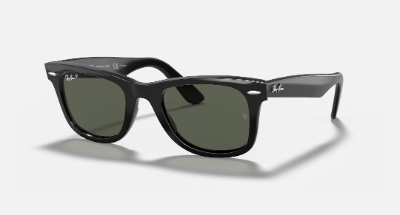 Ray-Ban Original Wayfarer Classic RB2140 in polished black with G-15 green lenses, iconic women’s wayfarer sunglasses