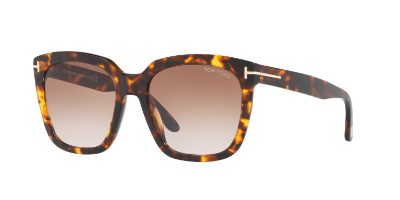 Tom Ford FT0502 Amarra square wayfarer-style sunglasses in warm brown acetate with brown gradient lenses for women