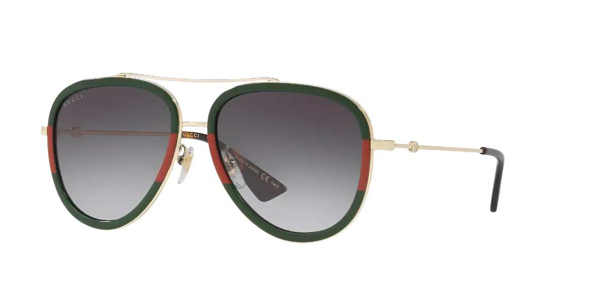 Gucci GG0062S aviator sunglasses with gradient lenses on Sunglass Hut, luxury metal frame for oval, heart and square faces