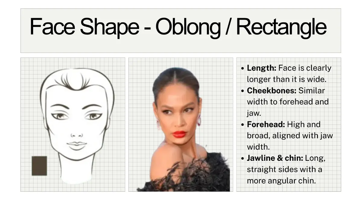 Oblong face shape example for sunglasses guide