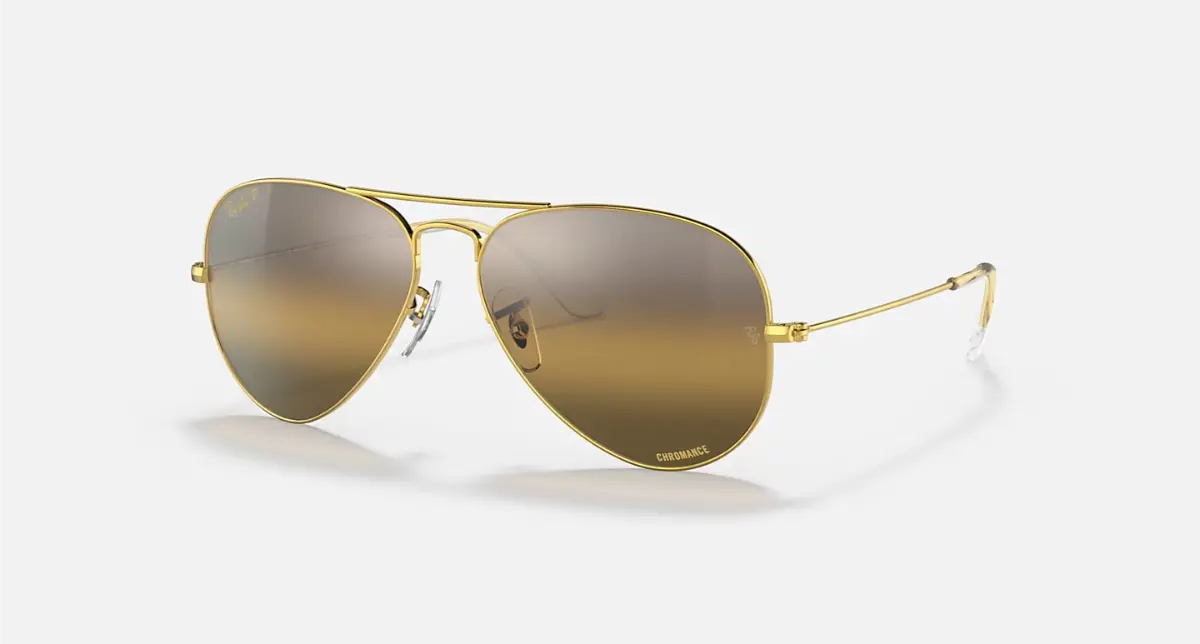 Ray-Ban RB3025 gold aviator sunglasses with Polarized+ lenses, classic 58mm fit that flatters most face shapes