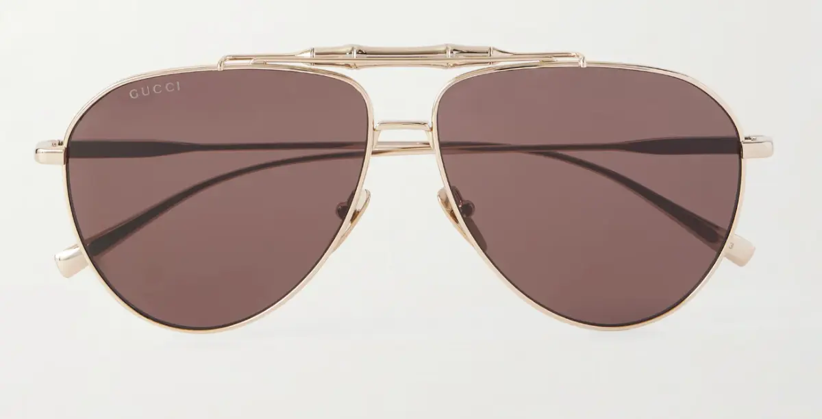 Gucci bamboo aviator-style gold-tone sunglasses with mirrored lenses, statement luxury frame for wider face shapes on Net-A-Porter