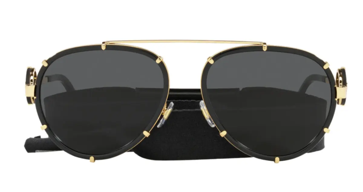 Versace VE2232 large-fit pilot sunglasses with Medusa detail and dark lenses, bold 61mm aviator for wider faces on Farfetch