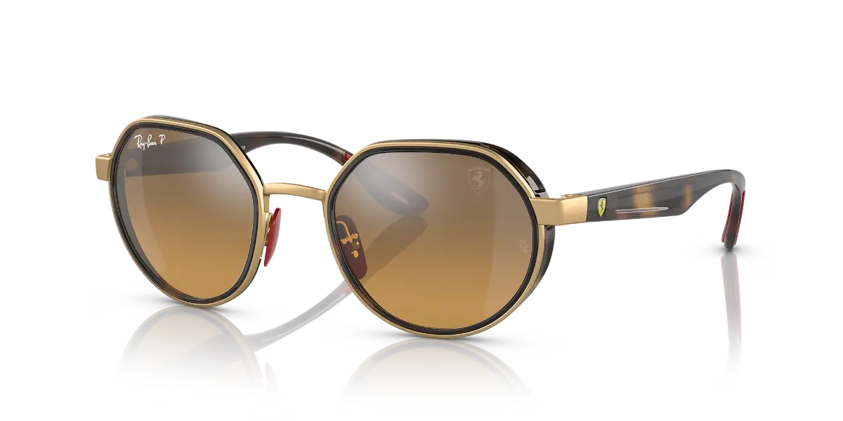 Ray‑Ban RB3703M Scuderia Ferrari polarized driving sunglasses for women, silver pilot frame on white background