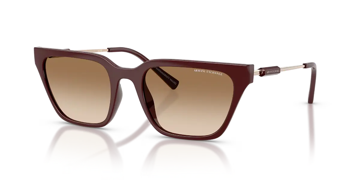 Armani Exchange AX4158S shiny bordeaux cat‑eye sunglasses with gradient brown lenses, affordable tinted driving sunglasses