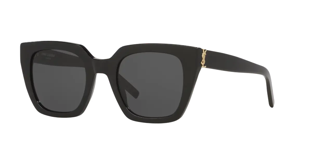 Saint Laurent SL M143 S black cat-eye sunglasses on white background