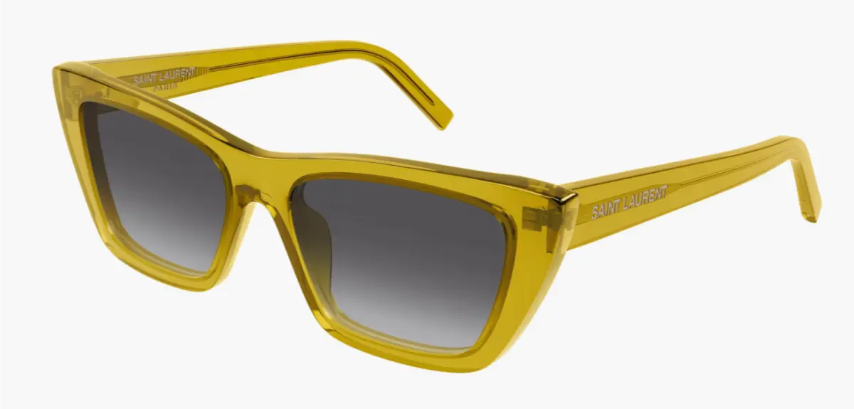 Saint Laurent SL 276 yellow 53mm cat-eye sunglasses on clean background