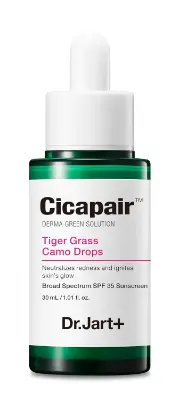 Dr.Jart+ Cicapair Tiger Grass Camo Drops SPF 35 – green-to-beige tinted SPF serum for redness 2026